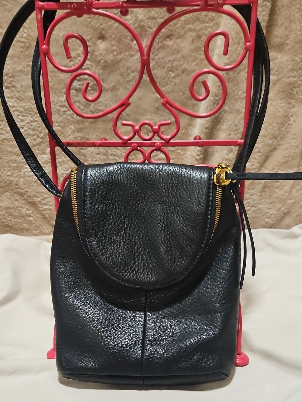 HOBO Fern Black Pebbled Leather Zip-Flap Crossbody Bag